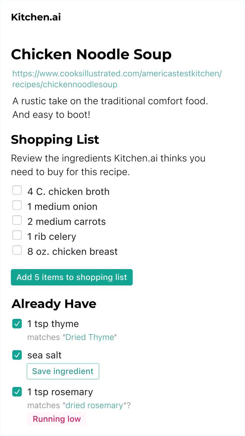 Recipe detail page