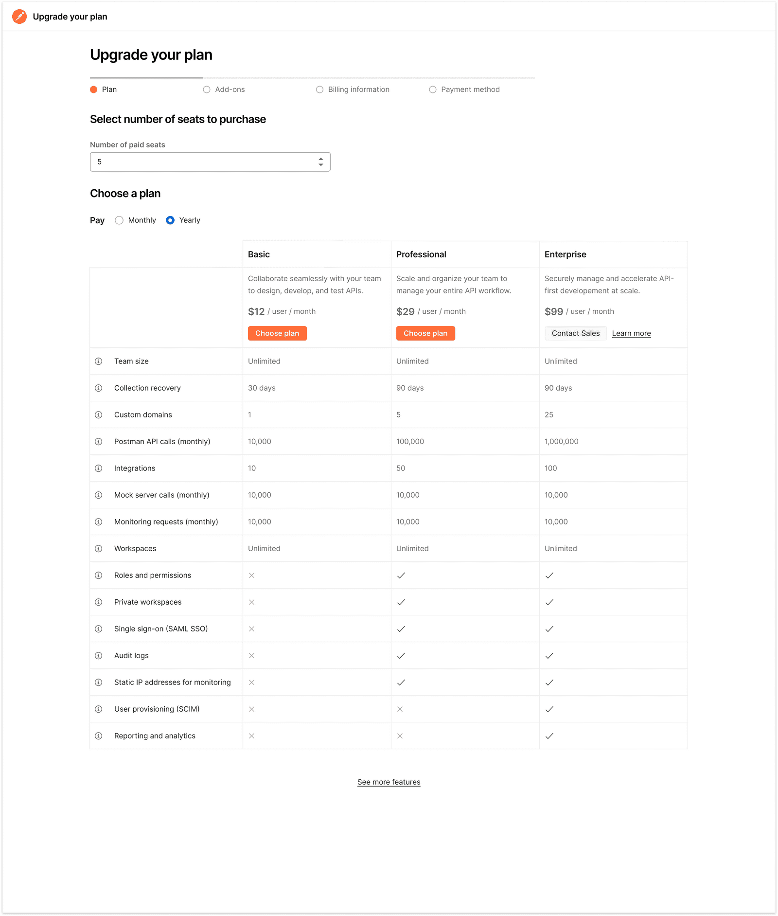 Feature comparison table