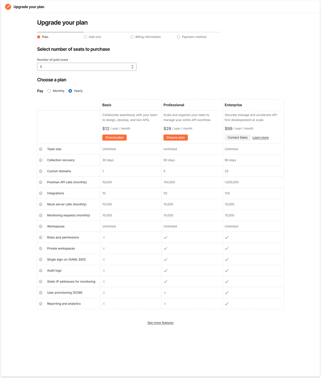 Feature comparison table