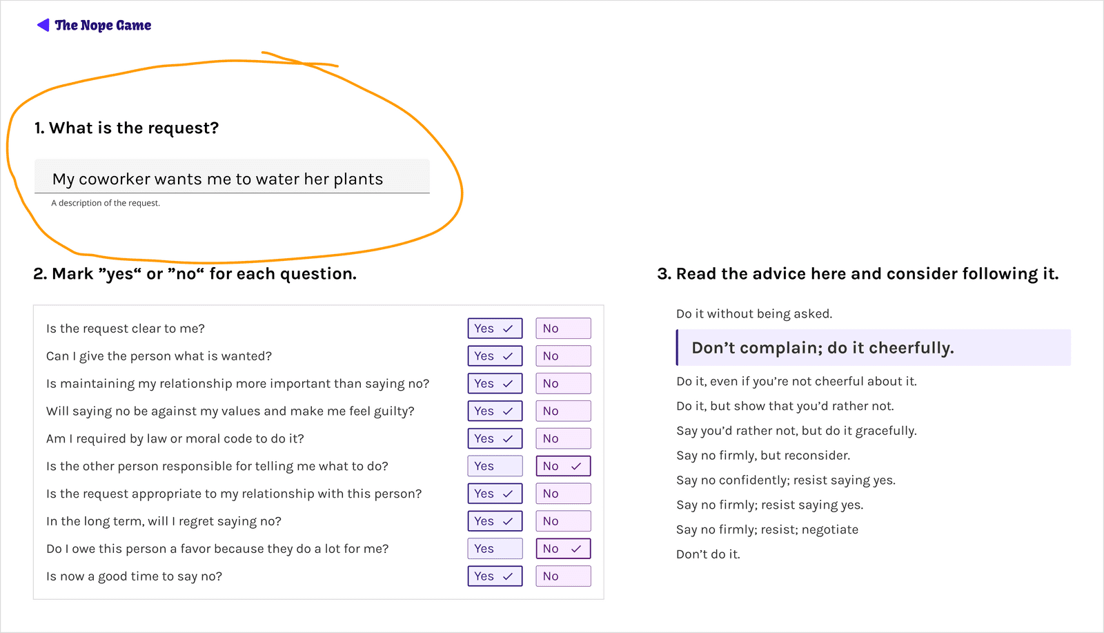 The survey lets you save your scenario