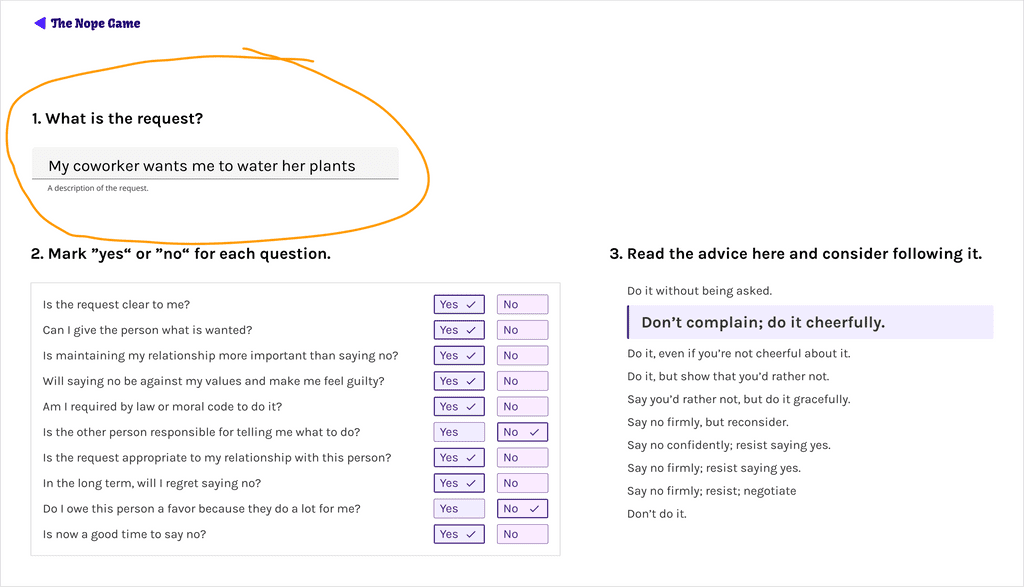 The survey lets you save your scenario