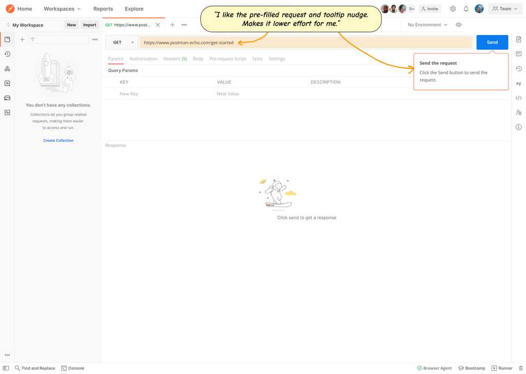A Postman workspace showing an pre-filled API request input field